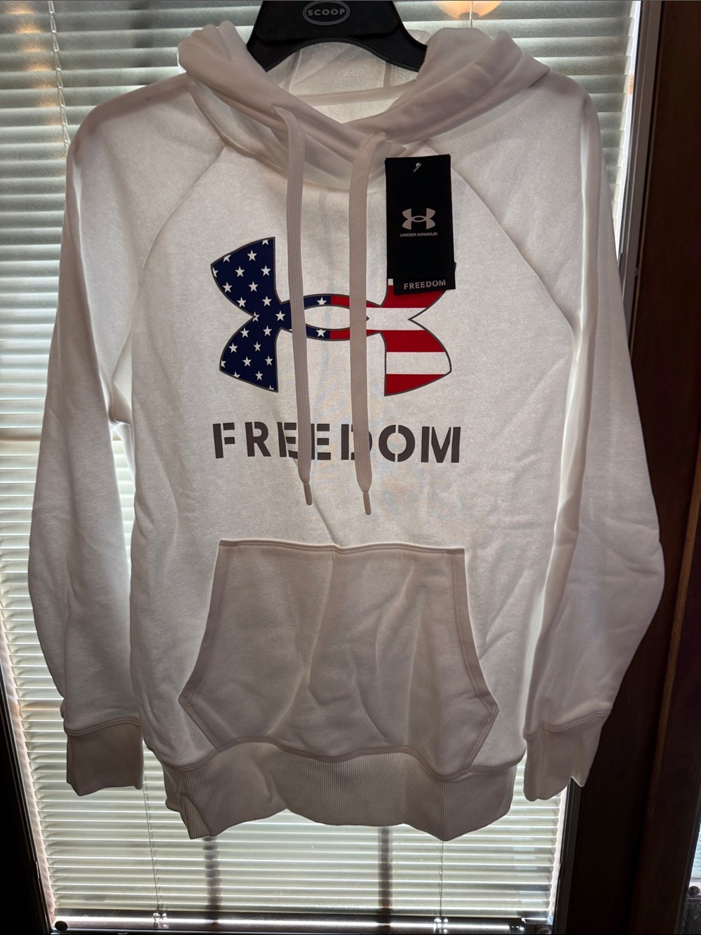 Under Armour White Hoodie with Patriotic Flag Logo